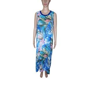 Soft Surroundings women's multi color tropical floral print maxi dress PL